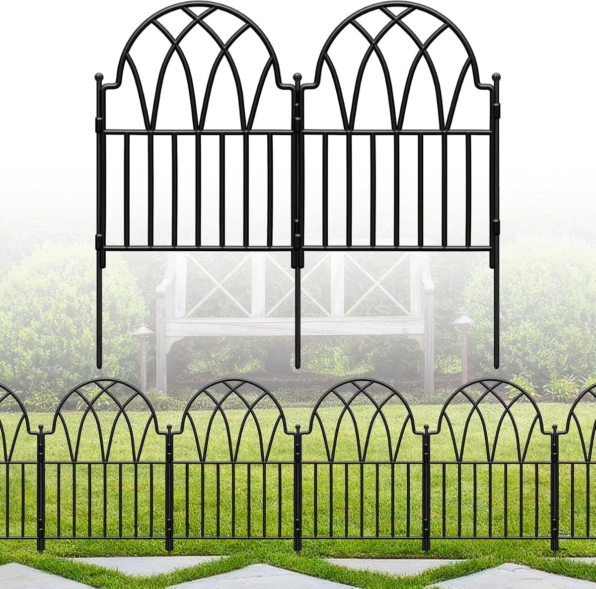 24In(H) X 10.56Ft(L) Garden Fence - No Dig Metal Fence Animal Barrier Arched Wire Border Panels with Ground Stakes for Dogs Flower Beds Yard Patio Outdoor Decor