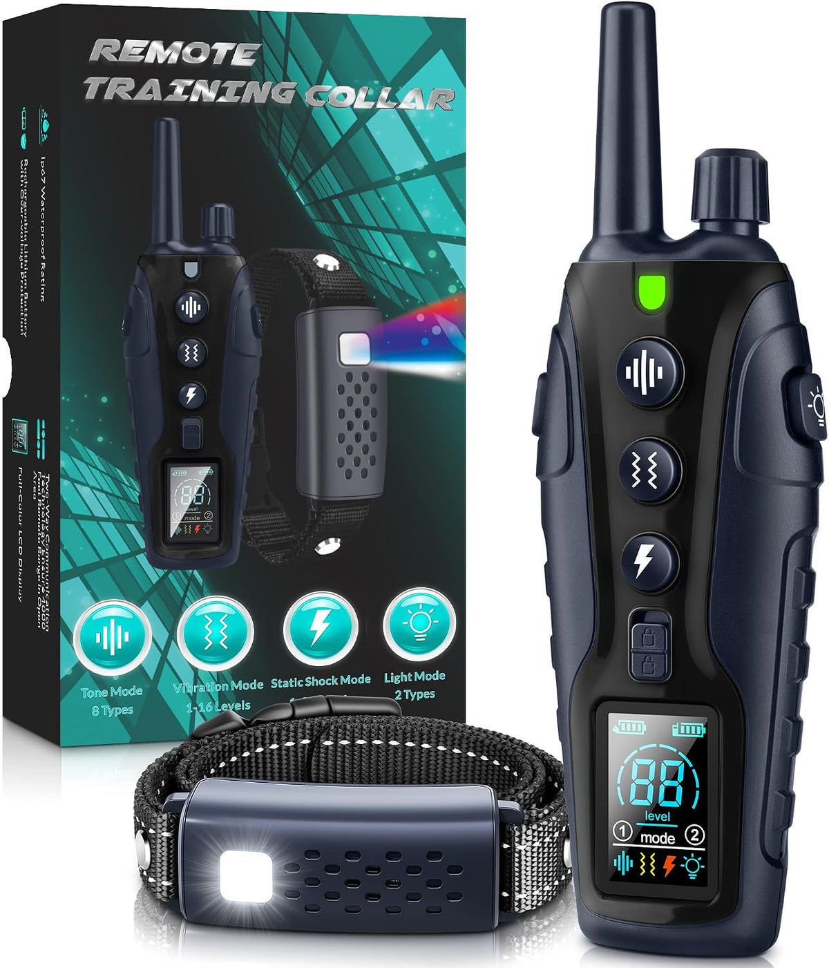 Shock Collar for Dogs - 4500FT Dog Training Collar with Remote, Waterproof E Collar with Flashlight, 4 Training Modes, Keypad Lock, Rechargeable Dog Shock Collar for Small Medium Large Dogs