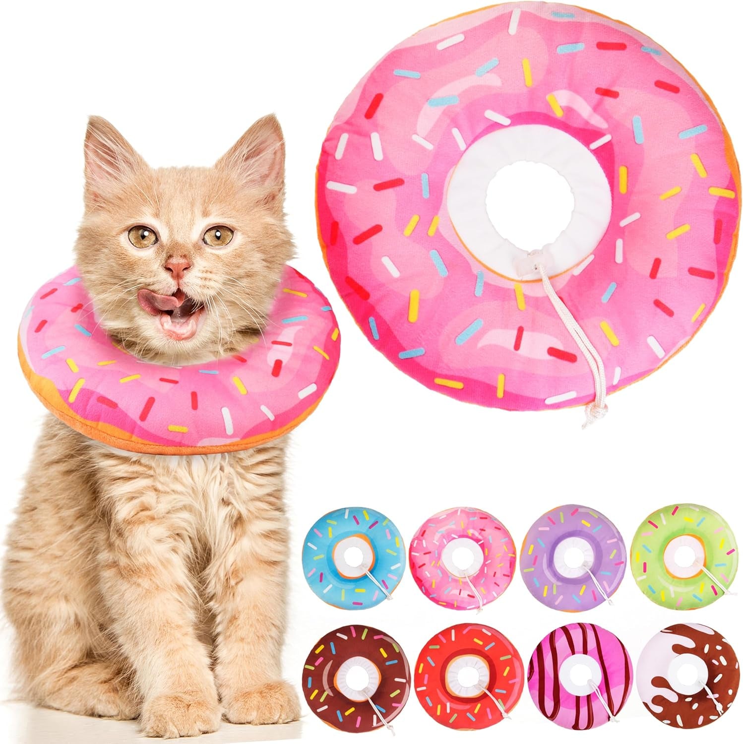 Cat Cone Collar Soft, Adjustable Cat Recovery Collars Spay Cones to Stop Licking, Cute Kittens Donut E Collar after Surgery, Anti-Lick Wound Healing Elizabetan Collars for Kittens (Pink, Small)