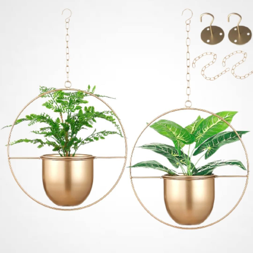 2 Pack Gold Hanging Planter with 5.5" Pot, Gold Plant Hanger
