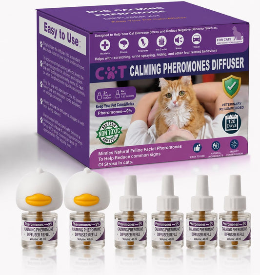 Cat Calming Pheromone Diffuser, 2 Diffusers & 4 Refills, 120-Day Supply
