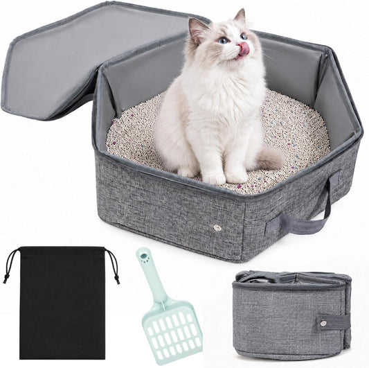 Travel Litter Box for Cats, Foldable Waterproof Portable Cat Litter Box