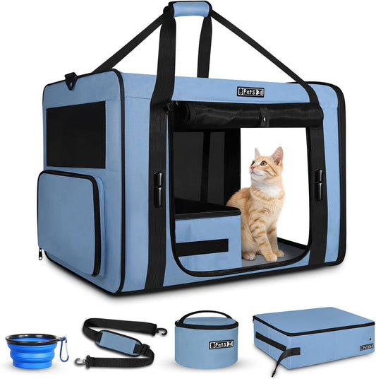 26"X17"X17" Extra Large Cat Carrier with Litter Box, Blue