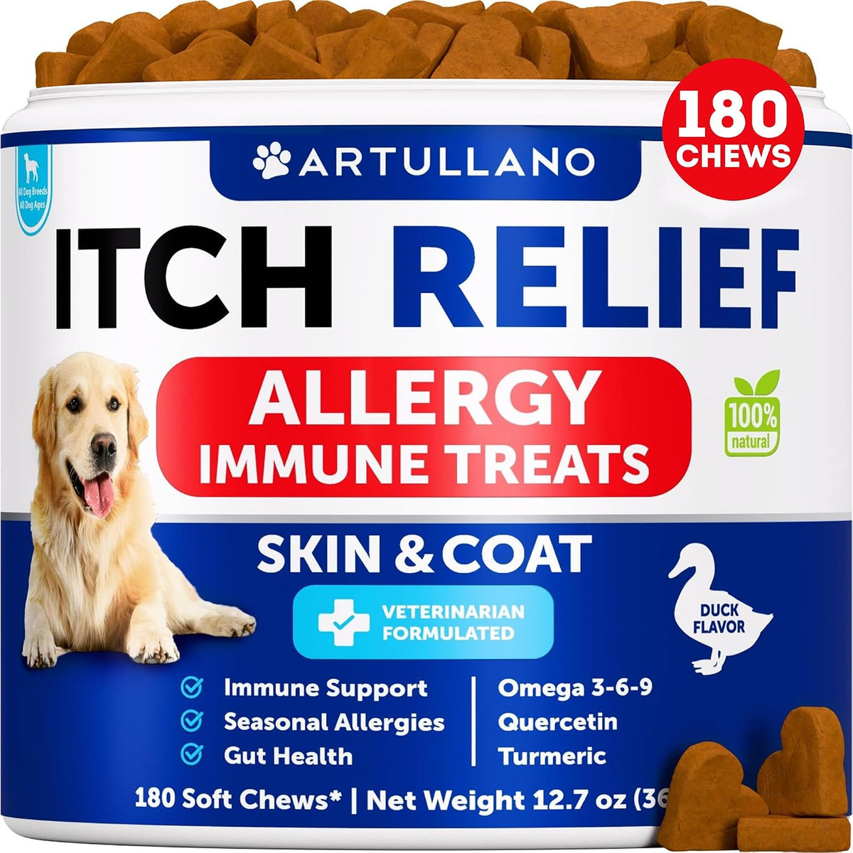 Itch Relief for Dogs - 180 Treats - Dog Allergy Chews - for Skin & Coat
