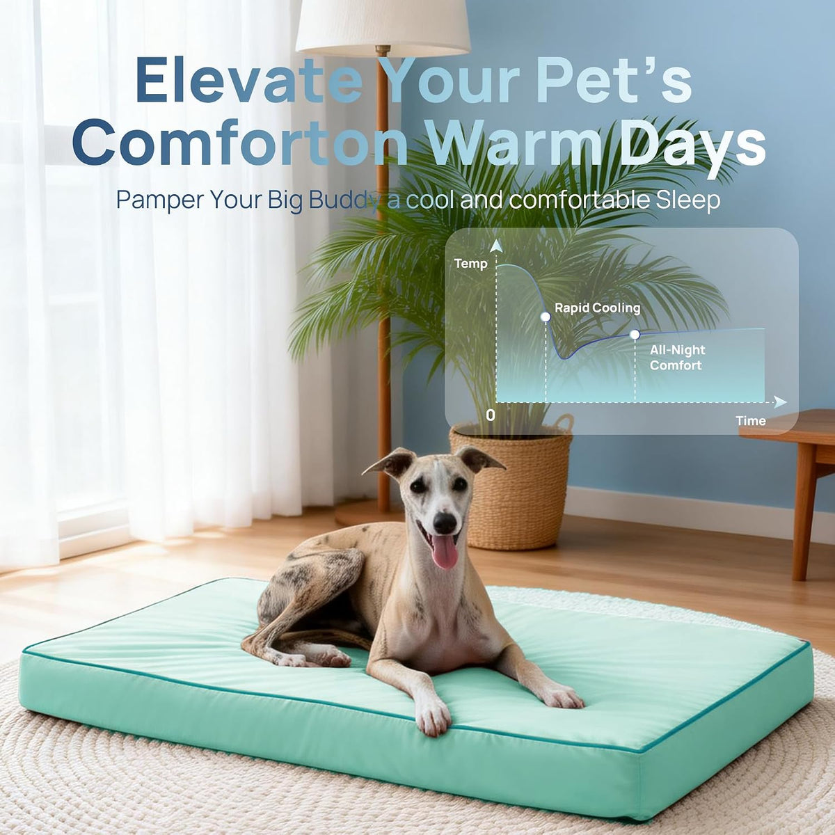 Cooling Dog Bed for Large Dogs, Orthpedic Cooling Pet Bed Dog Crate Mat for Summer with Removable Washable Cover, Breathable Egg Crate Foam with Waterproof Liner, Q-Max >0.45, Light Aqua
