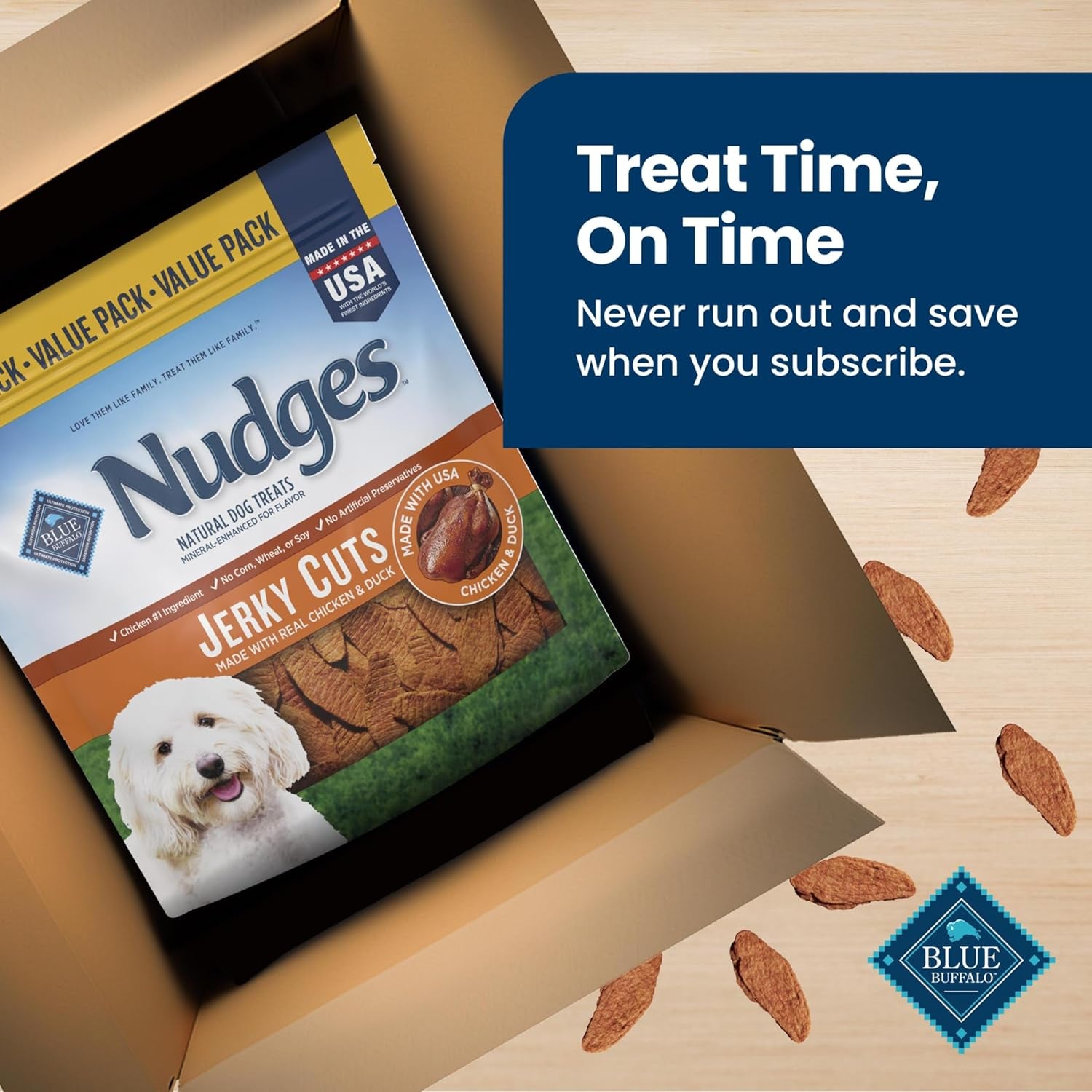 Blue Buffalo Nudges Chicken & Duck Jerky Cuts Natural Dog Treats, Oven-Roasted, Healthy Reward or Training Treat, Made in the USA with Real Chicken & Duck, No Artificial Preservatives, 36 Oz.