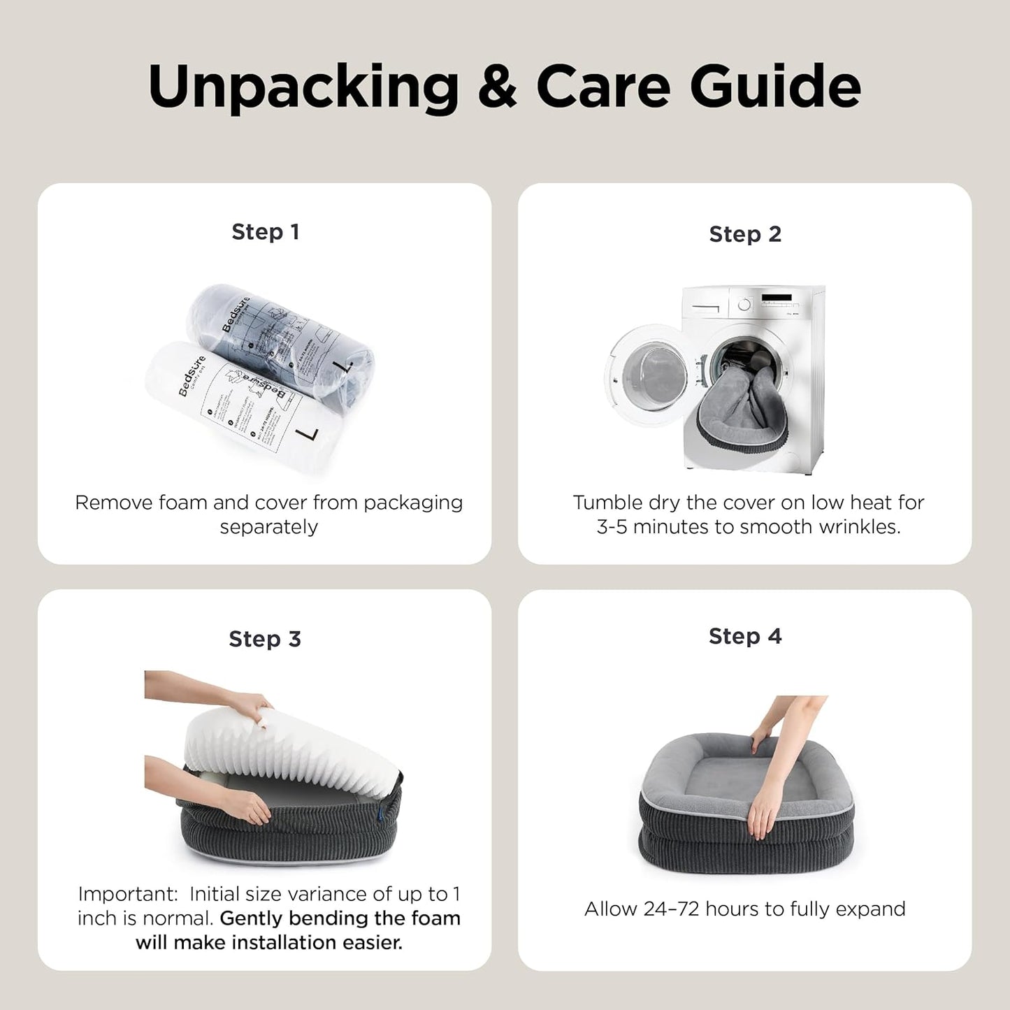Bedsure Orthopedic Dog Beds Large Sized Dog - 360° Oval Bolster Large Dogs Bed for Senior Dogs with Waterproof Washable Cover, Big Comfort Pet Sofa Couch with Ultra-Soft Fleece, Grey, 35"