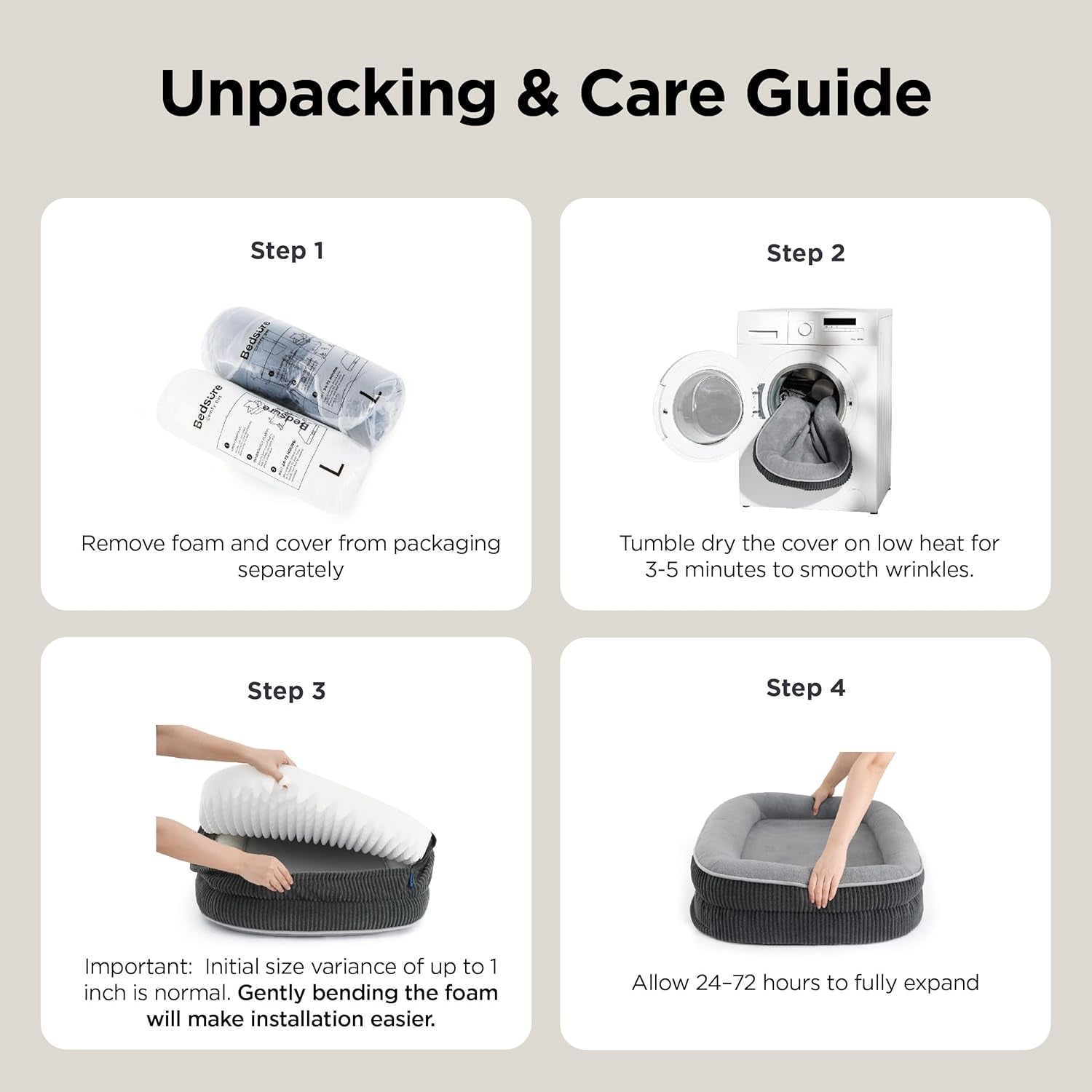 Bedsure Orthopedic Dog Beds Large Sized Dog - 360° Oval Bolster Large Dogs Bed for Senior Dogs with Waterproof Washable Cover, Big Comfort Pet Sofa Couch with Ultra-Soft Fleece, Grey, 35"