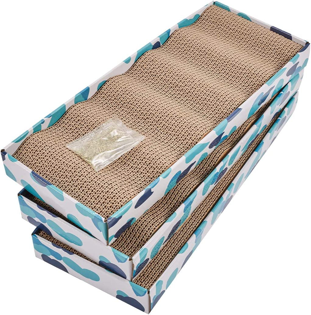 PEEKAB Cat Scratcher Cardboard Reversible Cat Scratch Pad Kitty Corrugated Scratching Board Bed Catnip Included