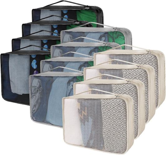 12 Pcs Packing Cubes for Suitcase Travel Luggage Bags Bulk Mesh Organizer Set for Hiking Camping Backpacking Clothes Accessories