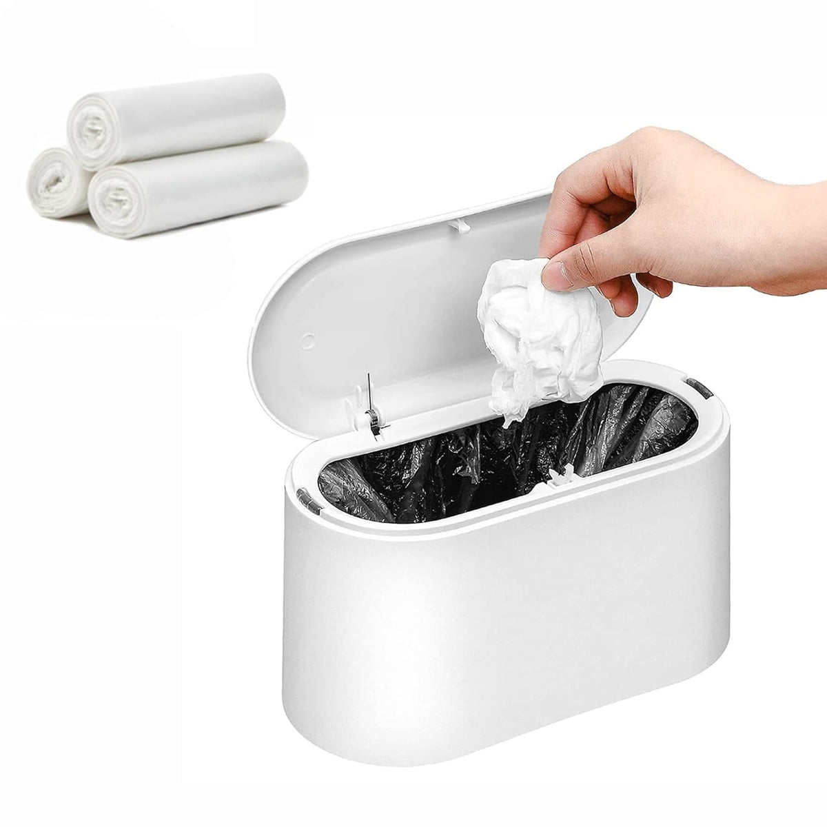 SUBEKYU Mini Trash Can with Lid,Small Desk Garbage Can,White 0.56 Gal
