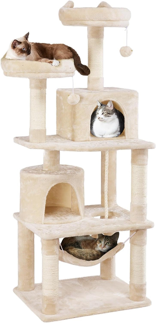 Yaheetech 62.5In Cat Tree with 2 Cat-Ear Perches & 2 Condos, Beige