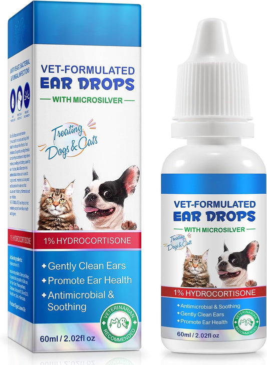 Ear Infection Treatment Drops for Dogs and Cats,With 1% Hydrocortisone Soothing Dog Yeast Infection, Itchy Ear Relief-Treats Ear Infections for Dogs & Cats - 2 Fl Oz
