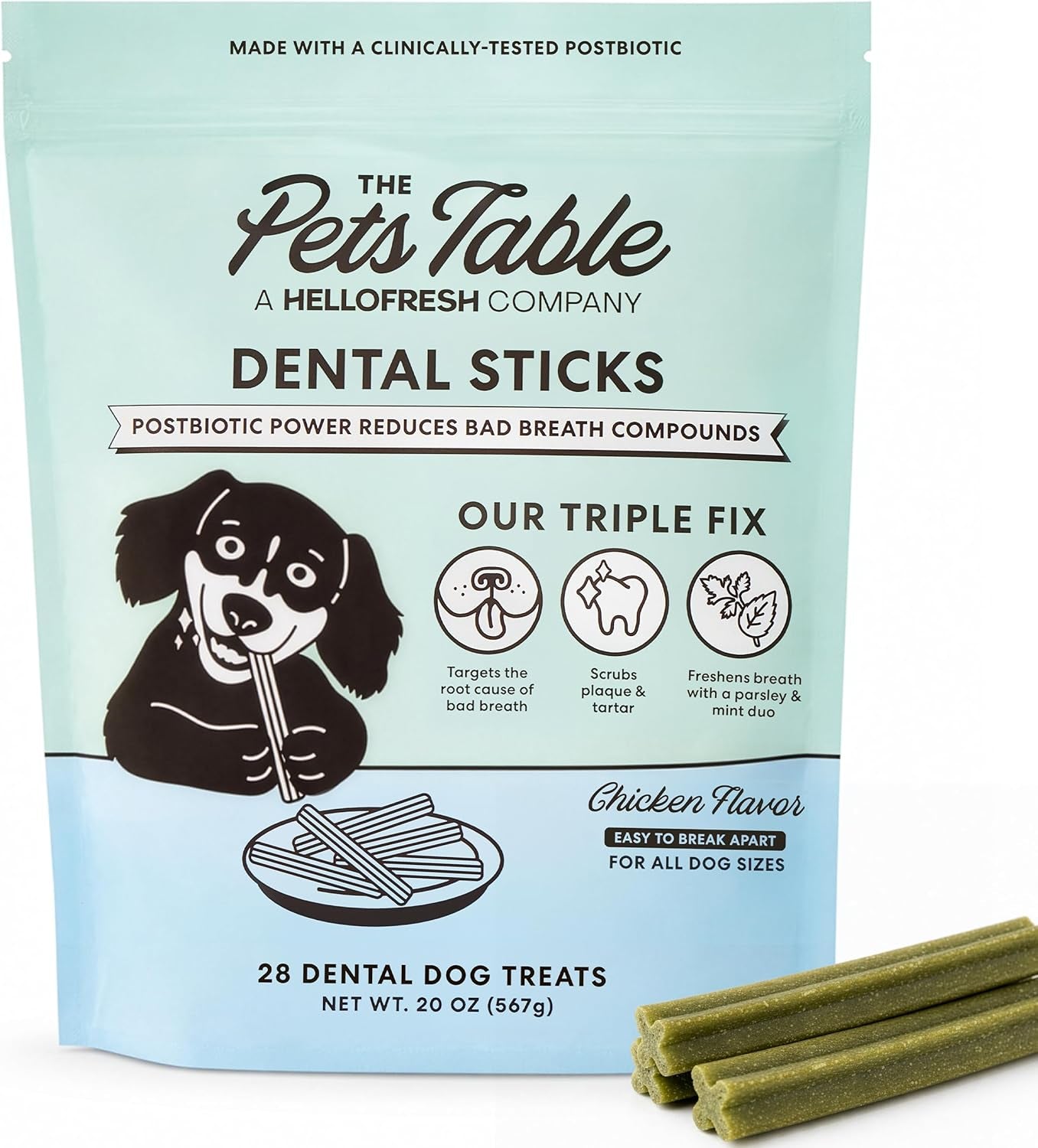 The Pets Table Dental Chews for Dogs 28 Sticks (20 Oz), Chicken, Mint & Parsley | Dental Treats/Teeth Cleaning Chews | Removes Plaque and Tarter | Dental Sticks for Bad Breath Treatment | Dental Bones