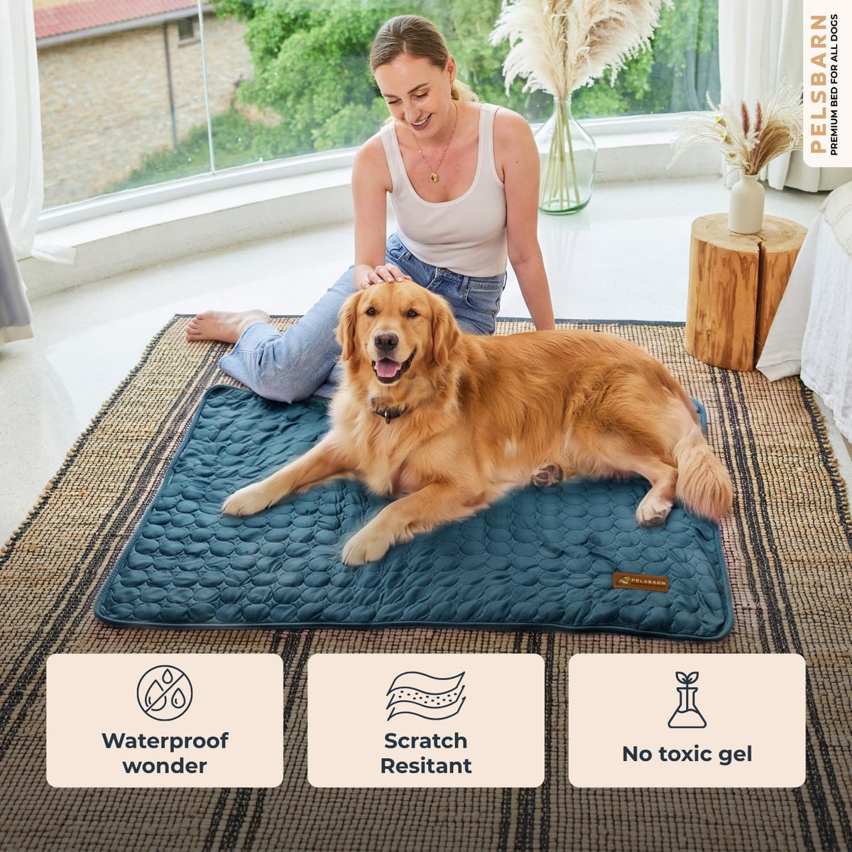 Pelsbarn Dog Cooling Mat, Ice Silk Self-Cooling Pad, Deep Blue, XL