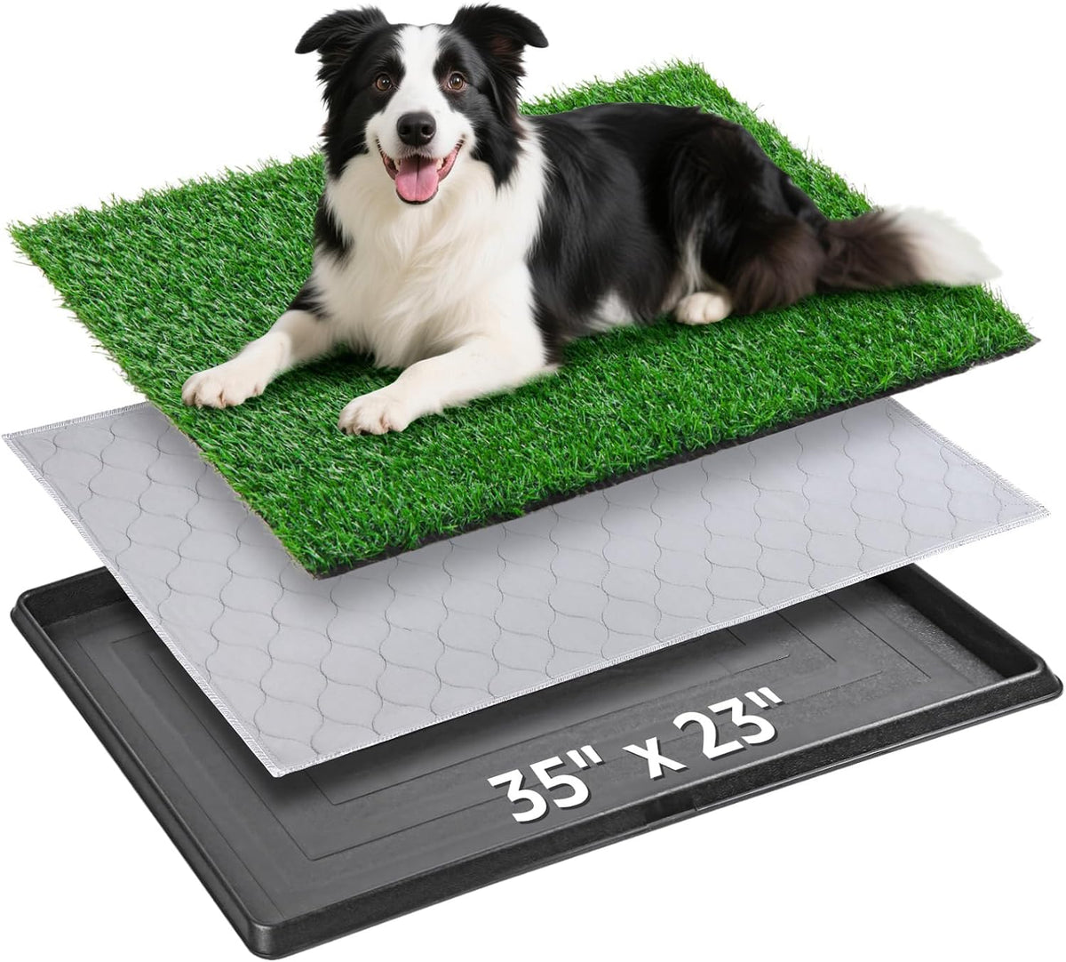 Portable Dog Grass Pad with Tray 35"X23", for Indoor Outdoor Potty Training