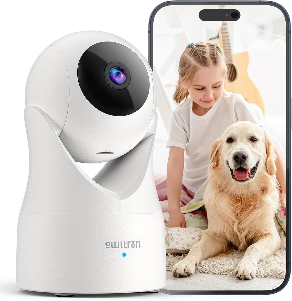 Owltron 2K Indoor Security Camera, 360° Cameras for Home Security with Motion Detection, 2.4G Wifi for Baby/Pet/Nanny/Camara with Night Vision, 2-Way Audio & Siren Alarm, Compatible with Alexa