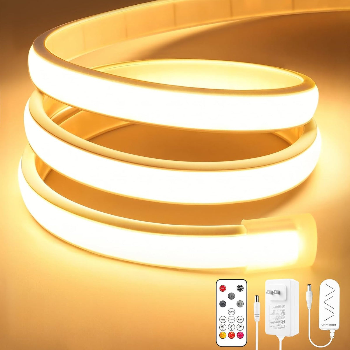 COB LED Strip Lights, Warm White Dimmable Rope with Remote, 9.84Ft