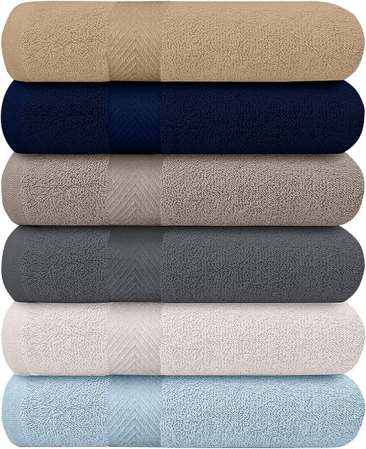 KAHAF Collection 6-Pack Bath Towels - Lightweight - Extra Absorbent - 100% Cotton - Shower Towels (Multi, 27 Inchesx54 Inches)