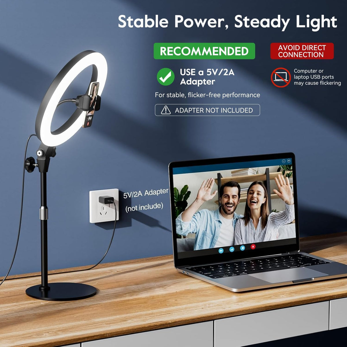 Desk Ring Light with Stand for Computer, Desk Light for Video Recording