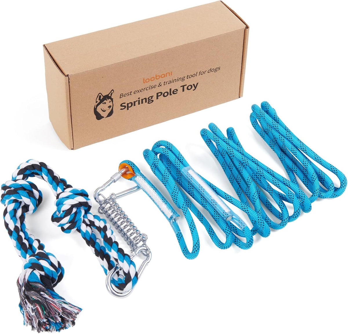 LOOBANI Spring Pole Toy for Pitbull: Bungee Tug War Toys，Blue