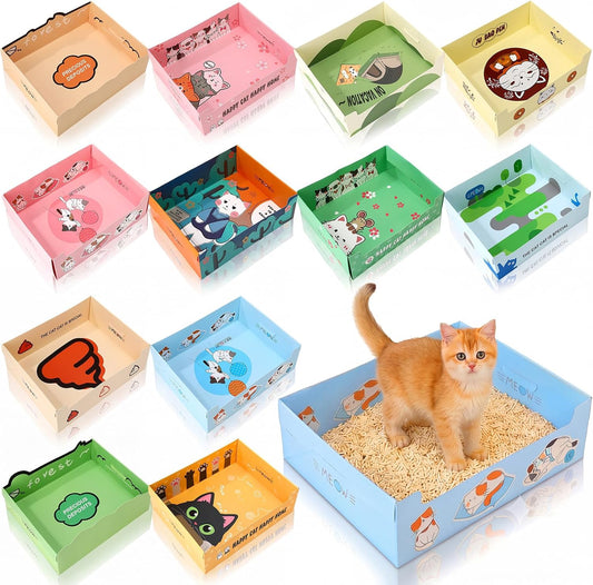 Amyhill 12 Pack Disposable Cat Litter Boxes Bulk, Double Layer Waterproof