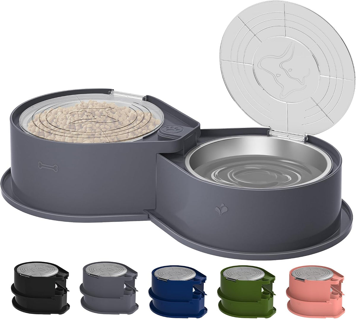 Newget 304 Stainless Steel Dog Bowl Set with Lids, 24Oz Foldable Pet Dishes