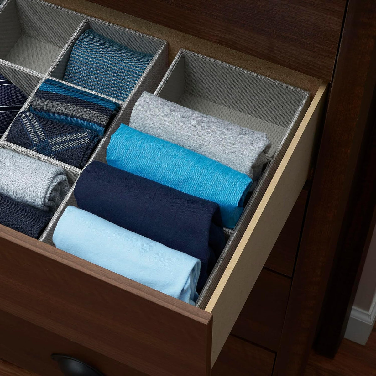 Household Essentials Grey 727-1 Deep 3 Section Drawer Organizer Box for Storage | 12 in X 6.13 in X 3.13
