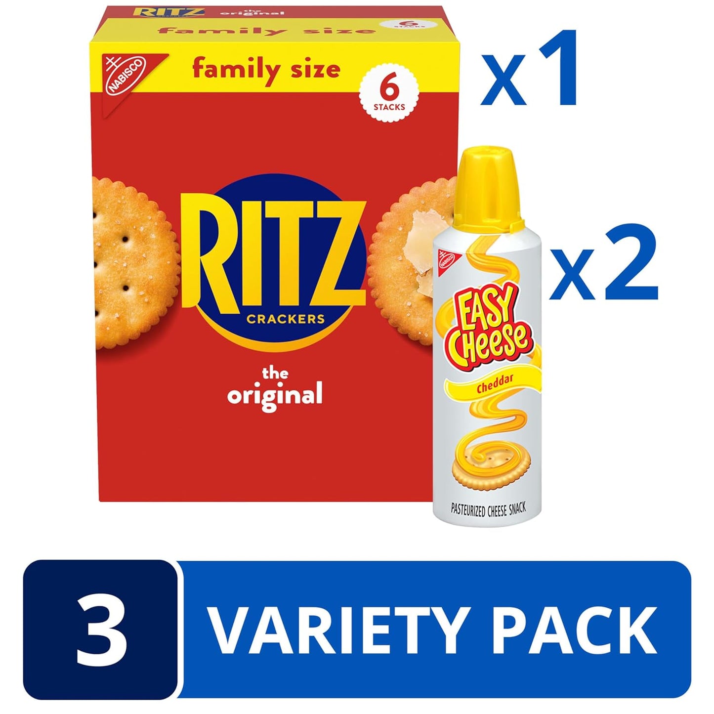 RITZ Original Crackers and Easy Cheese Cheddar Snack Variety Pack, 1 Family Size Box & 2 Cans