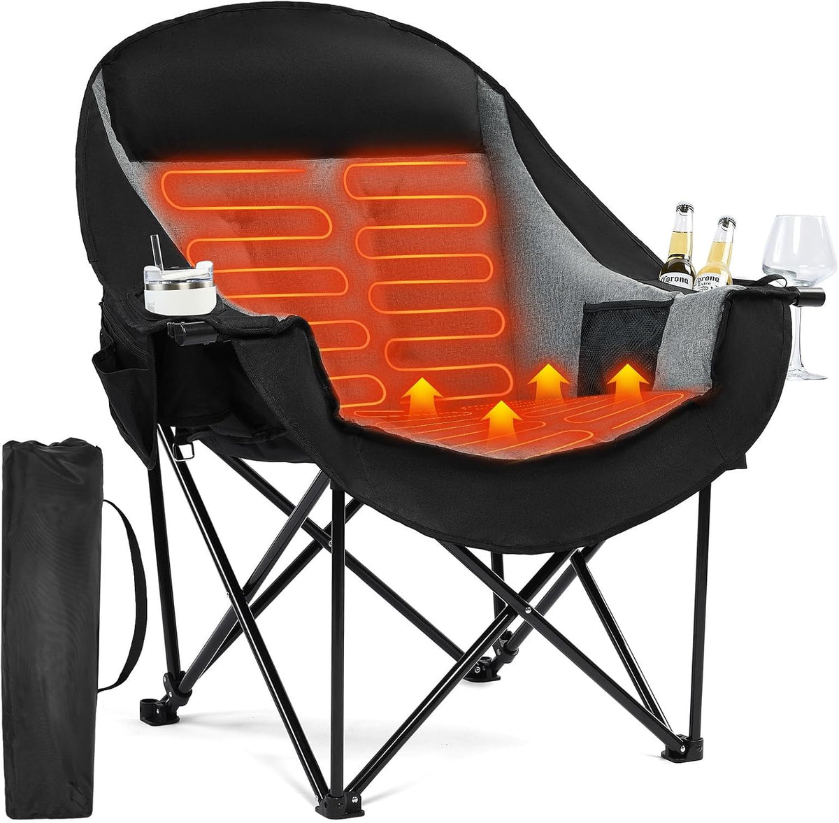 Heated Oversized Camping Chair - Heavy Duty Padded Comfy Warm Outdoor Chair