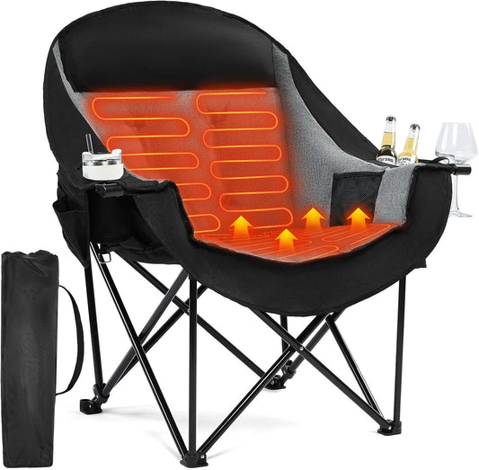 Heated Oversized Camping Chair - Heavy Duty Padded Comfy Warm Outdoor Chair