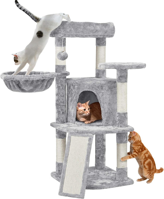 Yaheetech Cat Tree, 42In Cat Tower for Indoor Cats, Pet House with Large Perch & Scratching Posts & Cozy Condo & Scratching Ramp, Cat Activity Center Furniture, Light Gray