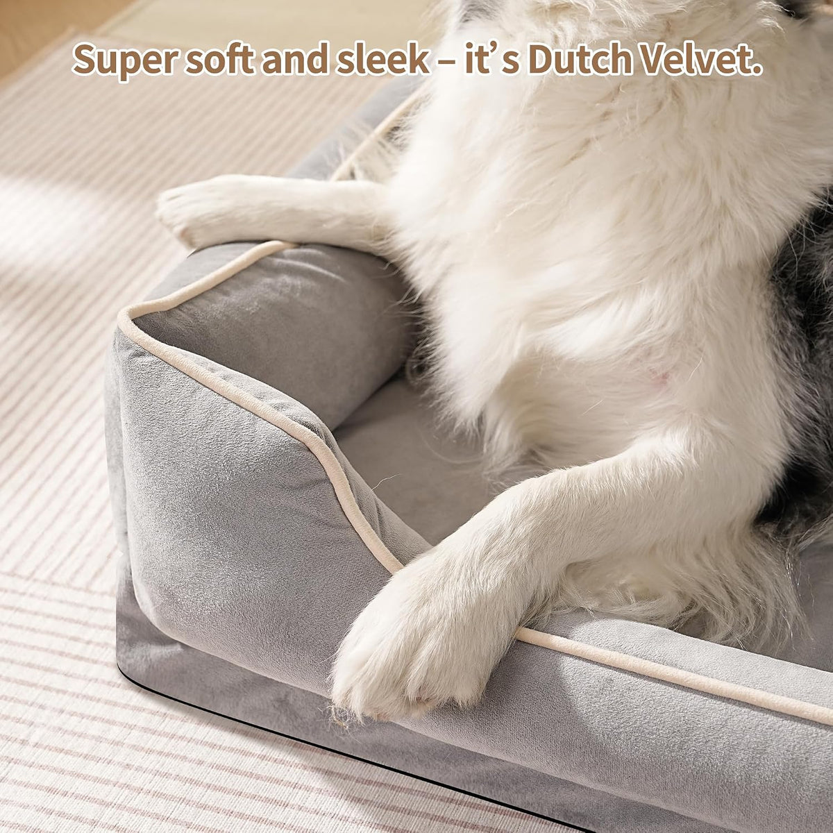 FAIRYPET Orthopedic Dog Bed for Medium to Large Dogs & Cats, Memory Foam Dog Bed with Washable Removable Cover, Top-Grade Dutch Velvet Fabric Pet Sofa Couch for Crate with Nonskid Bottom, Grey