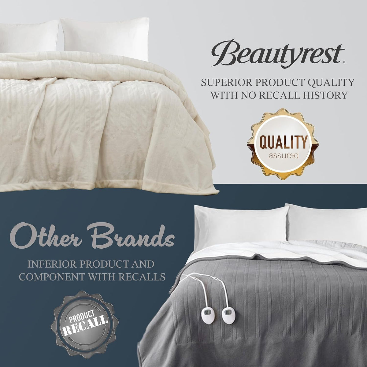 Beautyrest Heated Blanket Queen Size, Fast Heating Electric Blanket, Ivory
