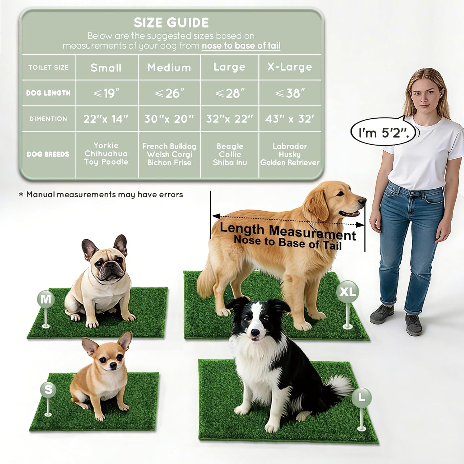 HQ4US 4LEGS Artificial Grass, Dog Pee Grass Pads for Dogs Potty, 2PCS Odor Free Fake Grass for Dogs Large 32’’×22’’ with Countless Drainage Holes, Dog Potty Grass Hemmed Edge Realistic