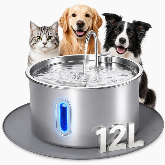 Stainless Steel Dog Water Fountain 12L for Large Dogs