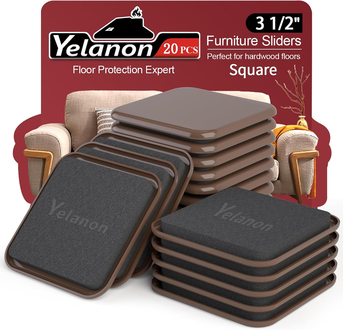 Yelanon Furniture Sliders for Carpet 20 PCS 3.5" Furniture Moving Pads
