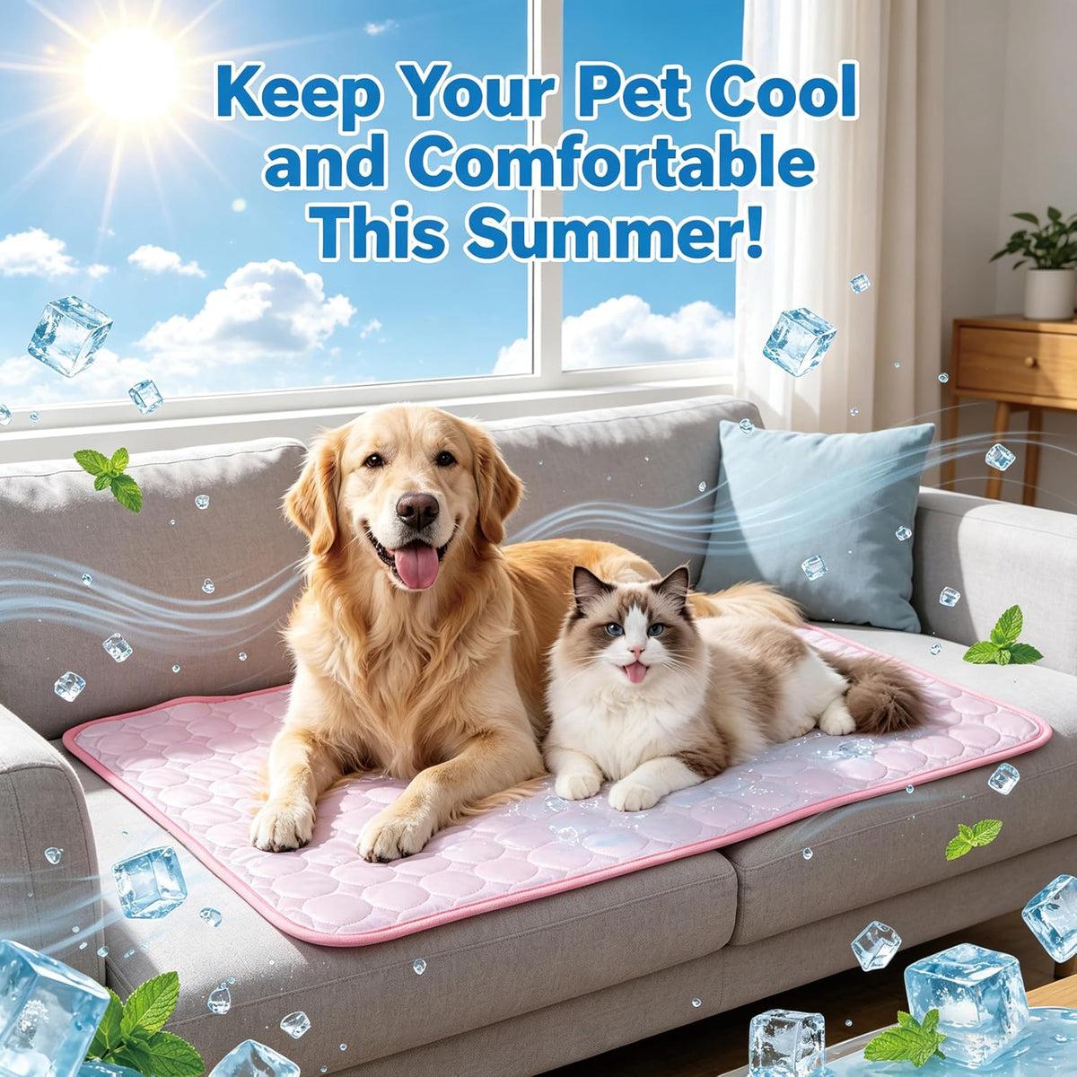 Cooling Mat for Dogs, 29" X 39" Thick & Reversible Cat Cooling Mat, for Large Pets, Breathable Summer Ice Silk Cooling Pad Portable Washable Kennel Mat in Outdoor Summer, Car, Home