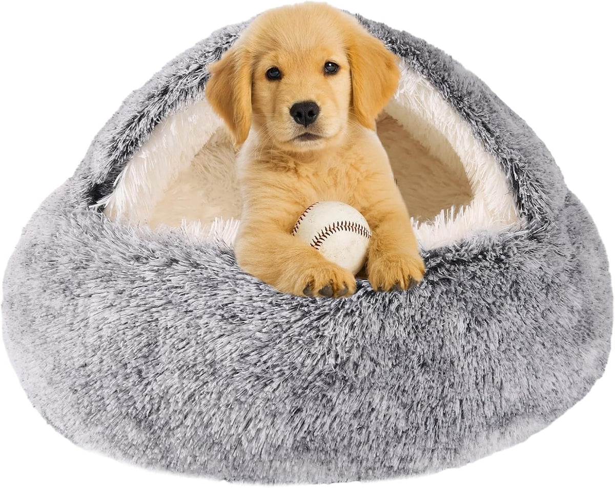 Hooded Dog Bed for Small Dogs, Nest Dog Beds, Washable Cute Cat Cave Bed, Cozy Nook Pet Bed for Dogs or Cats, Anti-Slip Puppy Bed Fits up to 22 Lbs Pets(Grey, 20" X 20")