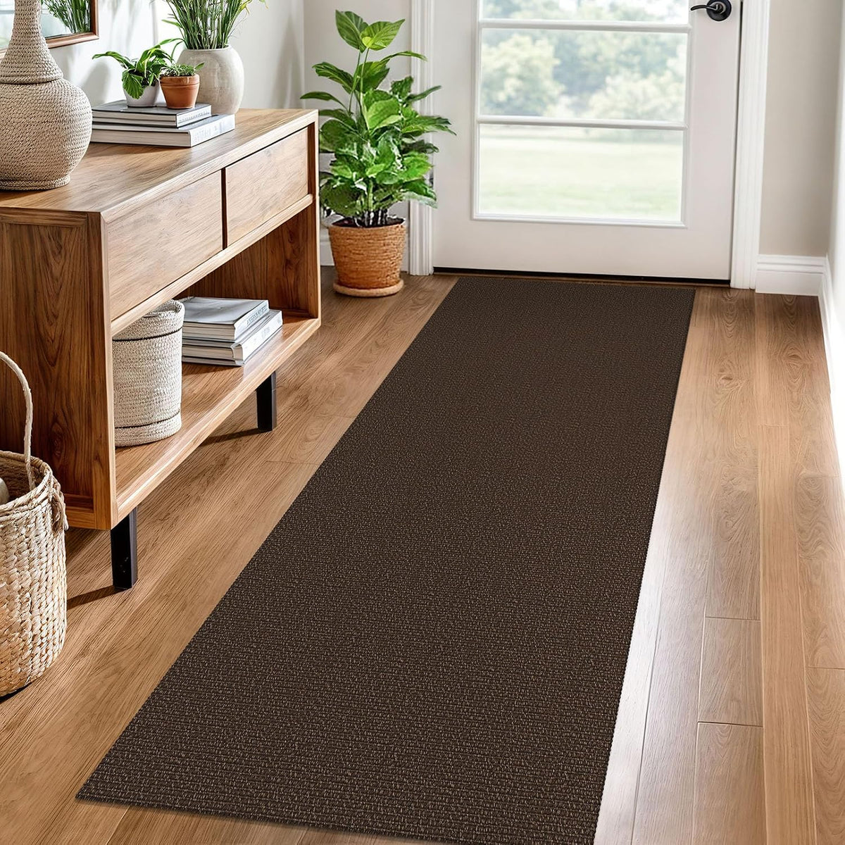 EARTHALL Washable Runner Rug, Non Slip Entryway Rug, 2X6 Ft, Brown/Coffee