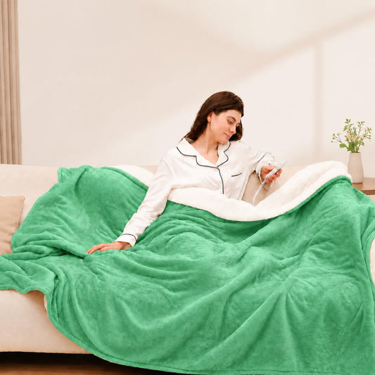 Electric Blanket Throw, Fast Heating Blanket with Overheat Protection, Heated Sherpa Blanket with 5 Heating Levels & 4 Hours Auto off for Couch Office Use, Ideal Gift, 50"X60", Aqua Green