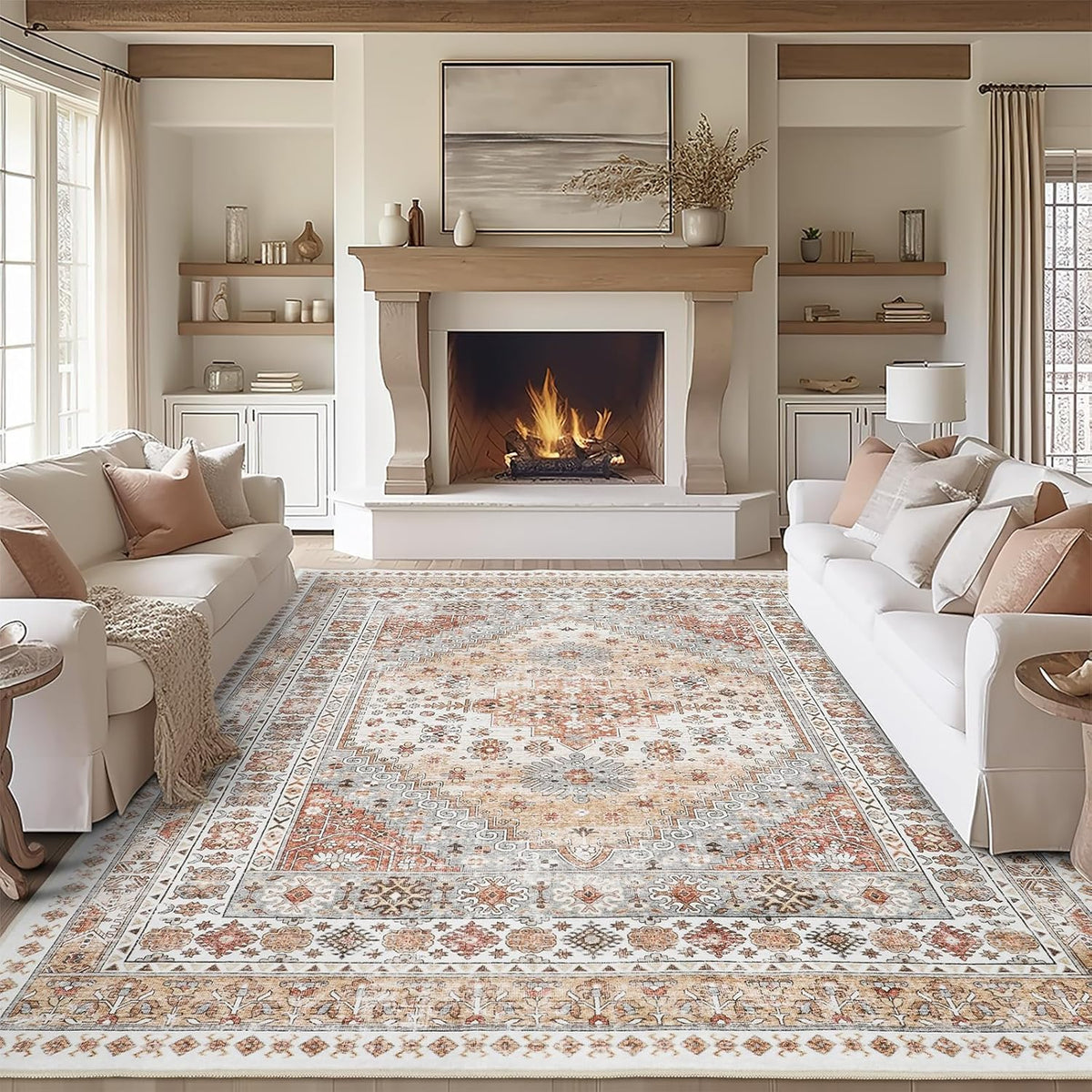 Zesthome 8X10 Area Rugs for Living Room,Large Washable Rug,Orange