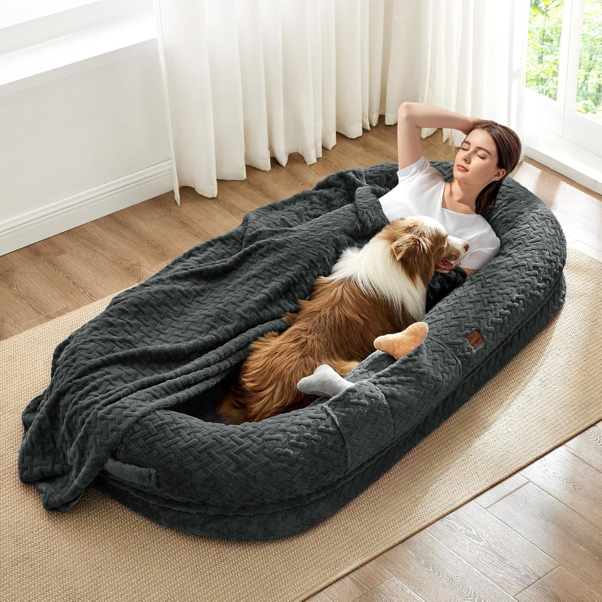 Chixnuggle Orthopedic Human Dog Bed,With Faux Fur Washable Cover,Blanket