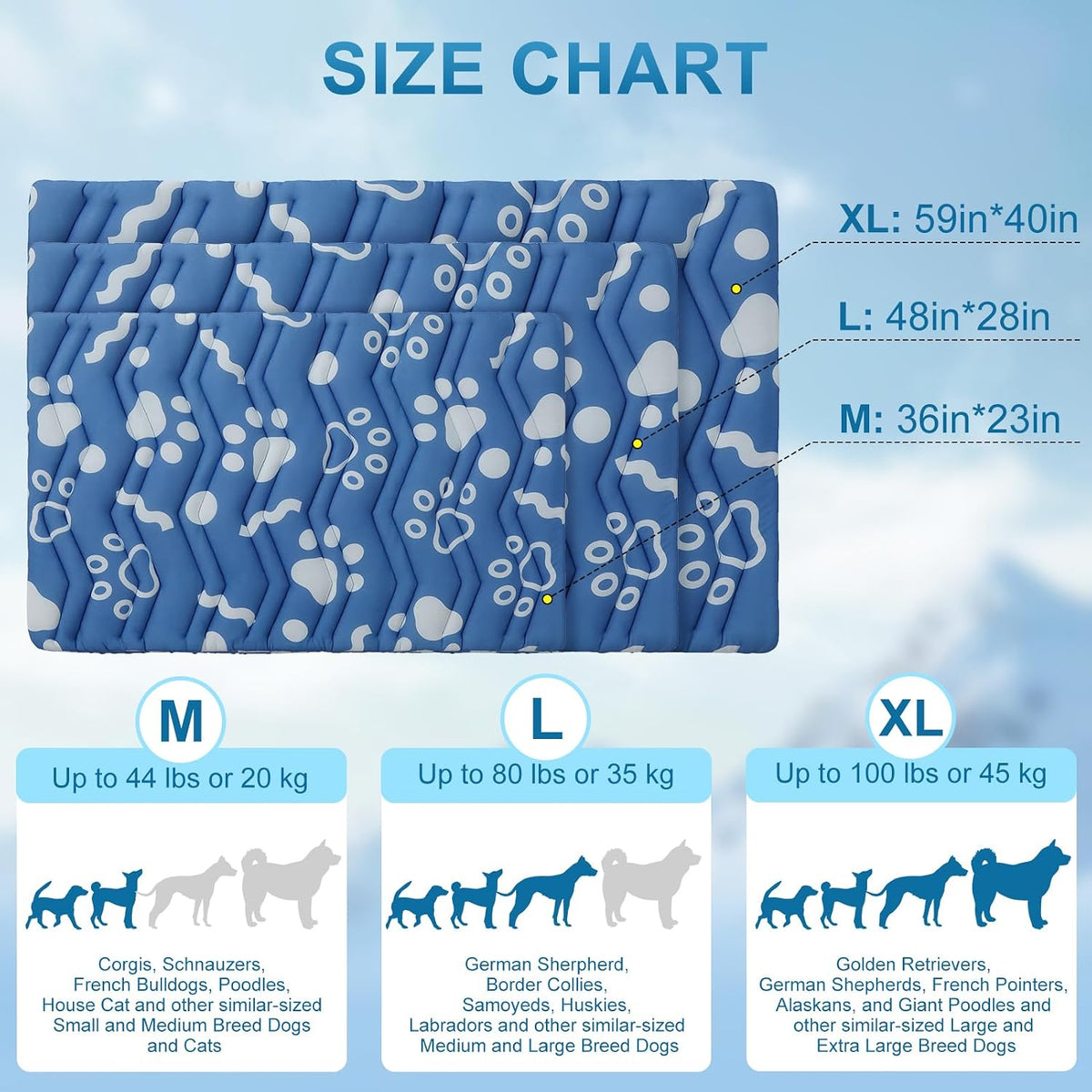 BEAUTYZOO Cooling Mat for Xlarge Dogs, 59X40In Reversible Pad, Self-Cooling
