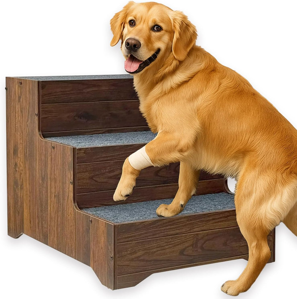 Extra Sturdy Dog Stairs for Large Dogs,Wooden Bed Step Non-Slip Wide 3-Step