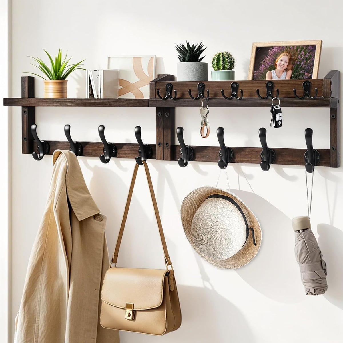 33.86" Wall Mounted Coat Rack with Shelf, 13 Hooks Pre-Assembled