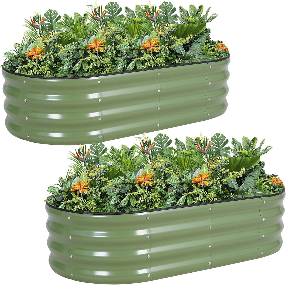 G GOOD GAIN 2Pcs Raised Garden Beds Galvanized, Planter Boxes Kit, Oliver