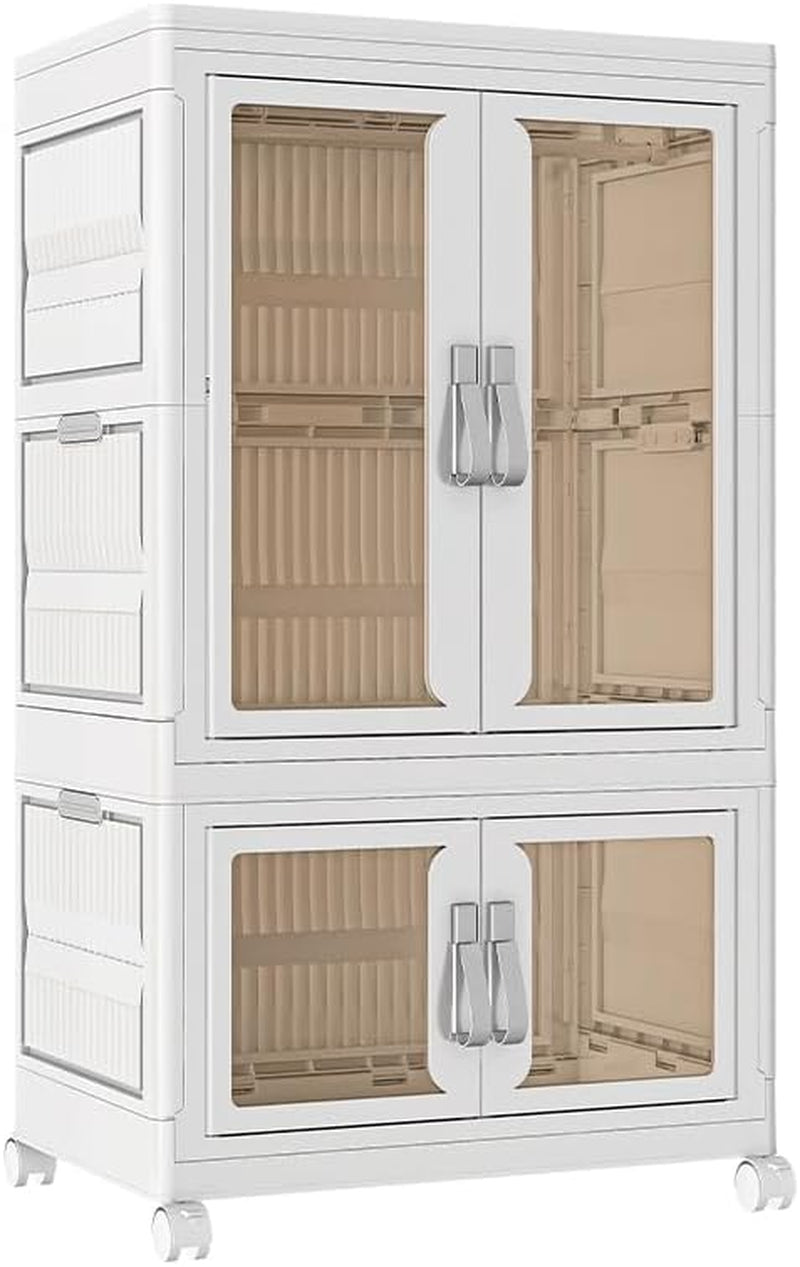 CXCJAI Pet Clothing Storage Cabinet with Hanging Rod Foldable Plastic Storage Bin 2-Tier Dog Clothes Organizer for Small Pets Lightweight, Waterproof– Portable Cat Wardrobe Closet