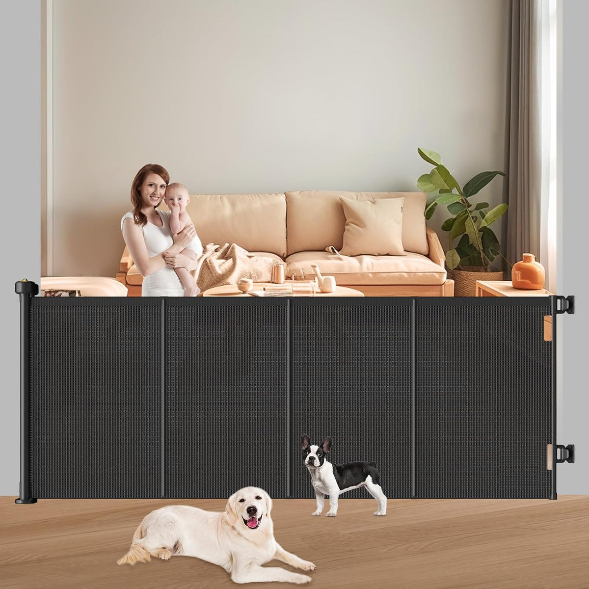Pawtners Retractable Baby Gate, 41” Extra Tall Dog Gate for Stairs Doorways