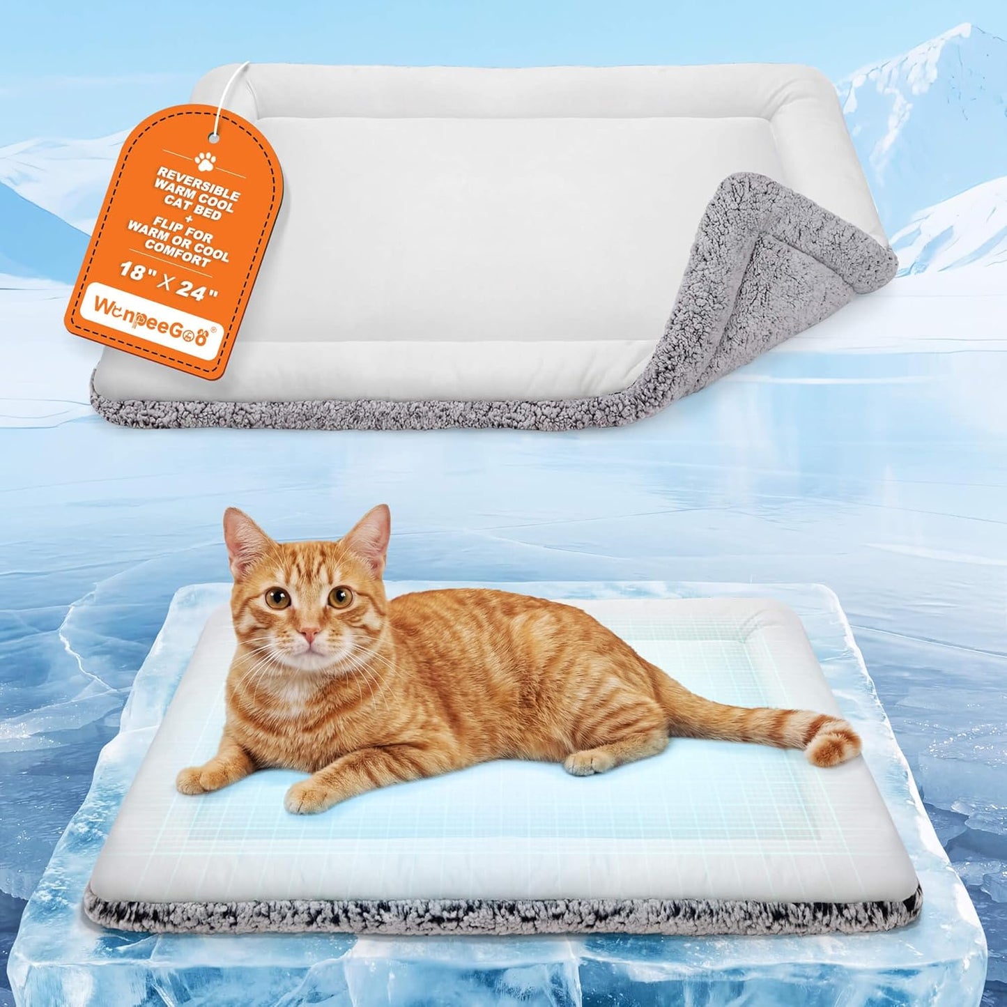 Dog Cooling Mat, Self Warming Cat Bed, Reversible Warm & Cooling Cat Bed, Winter Warm Cat Pad & Summer Cooling Cat Mat for Kittens & Small Dogs, Perfect for Crates, Beds & Sofas, Gray, 18" X 24"